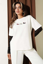 Midilli Nakışlı Modal T-shirt