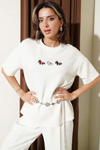 Midilli Nakışlı Modal T-shirt