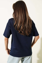 Midilli Nakışlı Modal T-shirt Lacivert