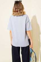 Midilli Nakışlı Modal T-shirt Mavi