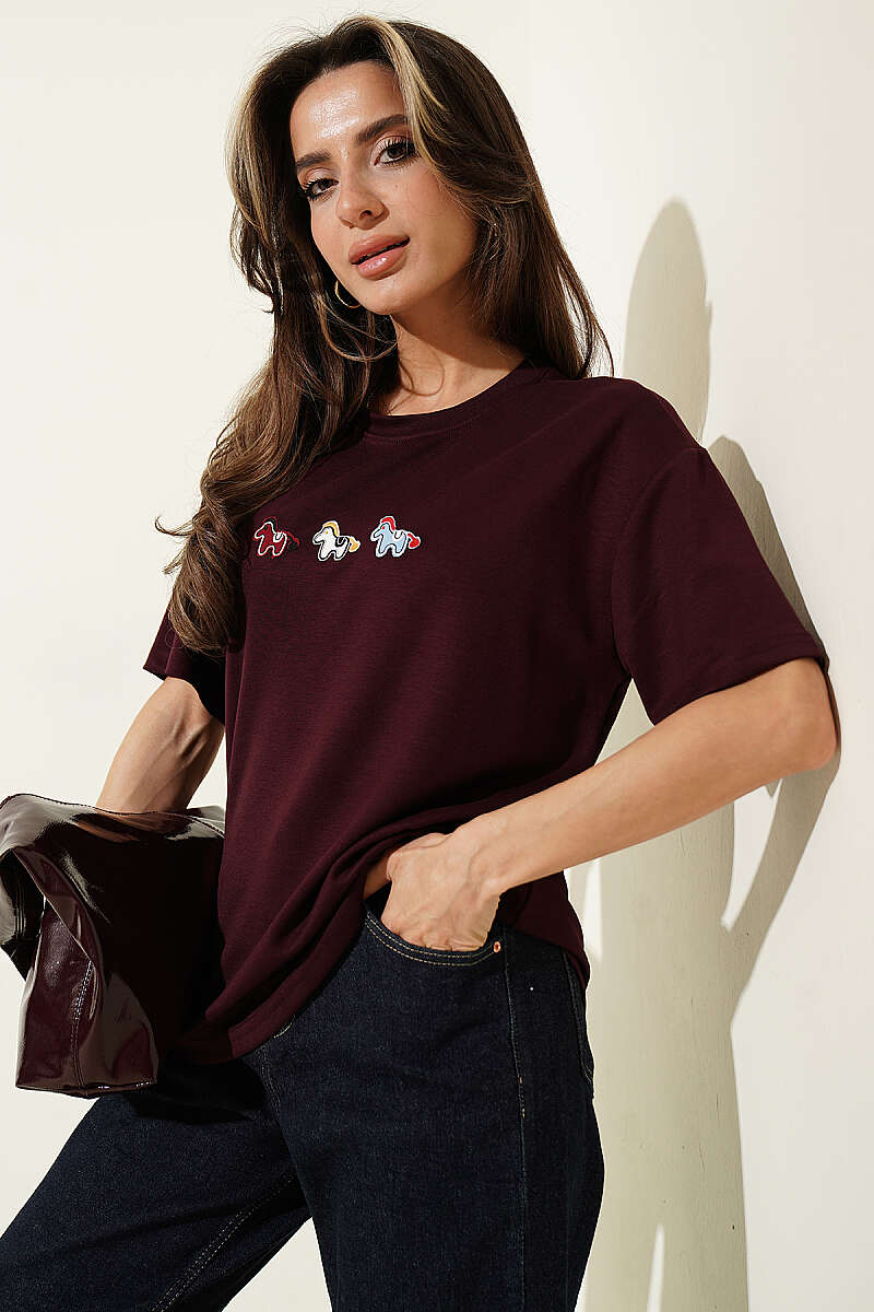 Midilli Nakışlı Modal T-shirt
