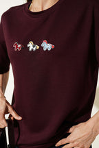 Midilli Nakışlı Modal T-shirt