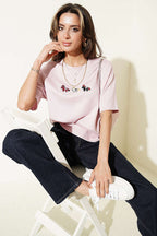 Midilli Nakışlı Modal T-shirt