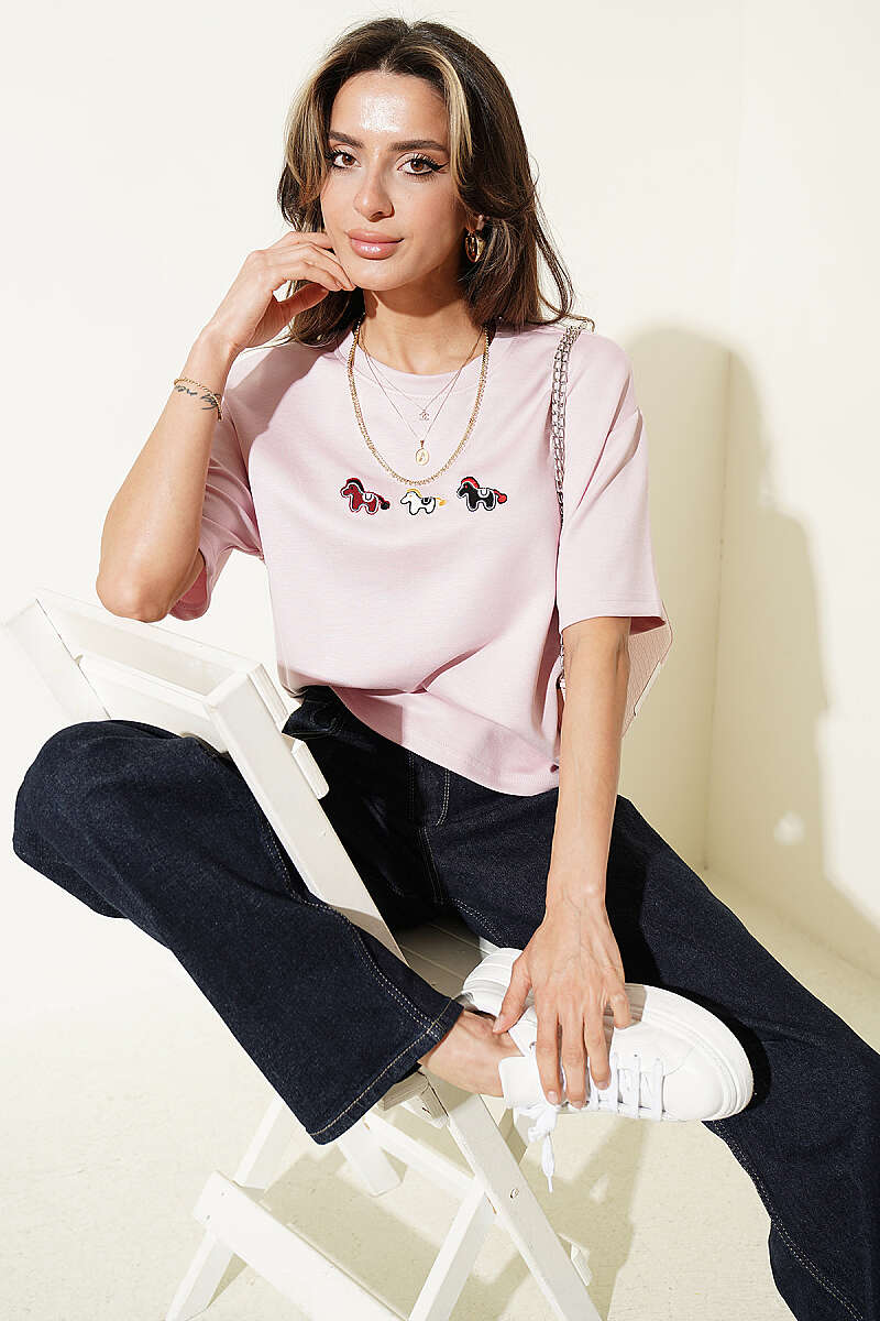 Midilli Nakışlı Modal T-shirt