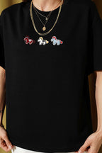 Midilli Nakışlı Modal T-shirt Siyah