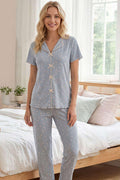 Mini Çiçekli Fiyonklu Pijama Takımı Gri