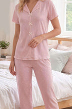 Mini Çiçekli Fiyonklu Pijama Takımı