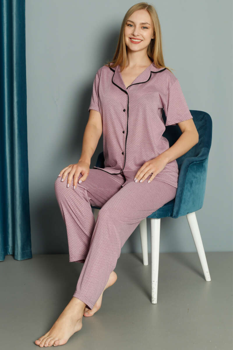 Mini Puantiyeli Kısa Kol Pijama Takımı