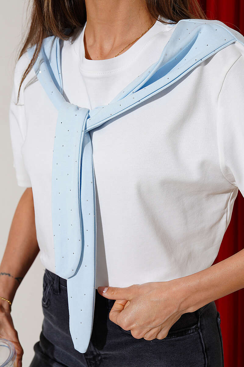 Mini Taş Atkılı T-shirt Buz Mavisi