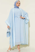 Mini Taşlı Abaya Takım Mavi