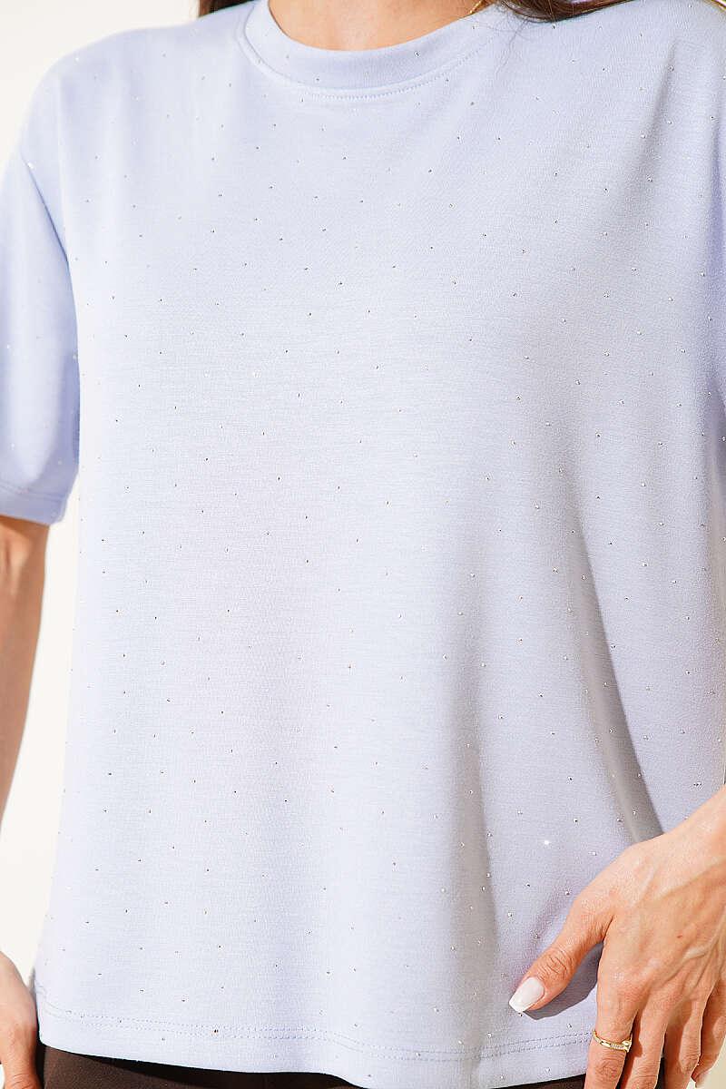 Mini Taşlı Bisiklet Yaka T-shirt Buz Mavisi