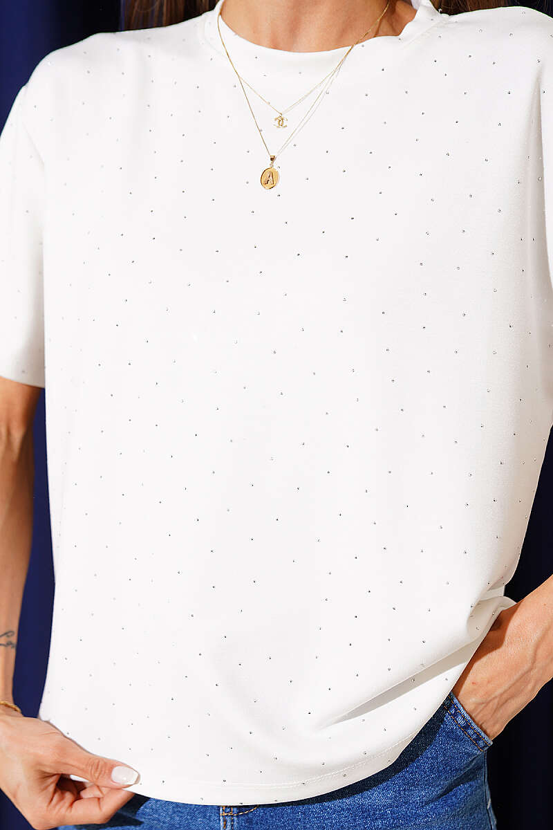 Mini Taşlı Bisiklet Yaka T-shirt