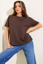 Mini Taşlı Bisiklet Yaka T-shirt