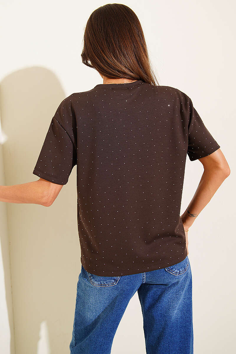 Mini Taşlı Bisiklet Yaka T-shirt