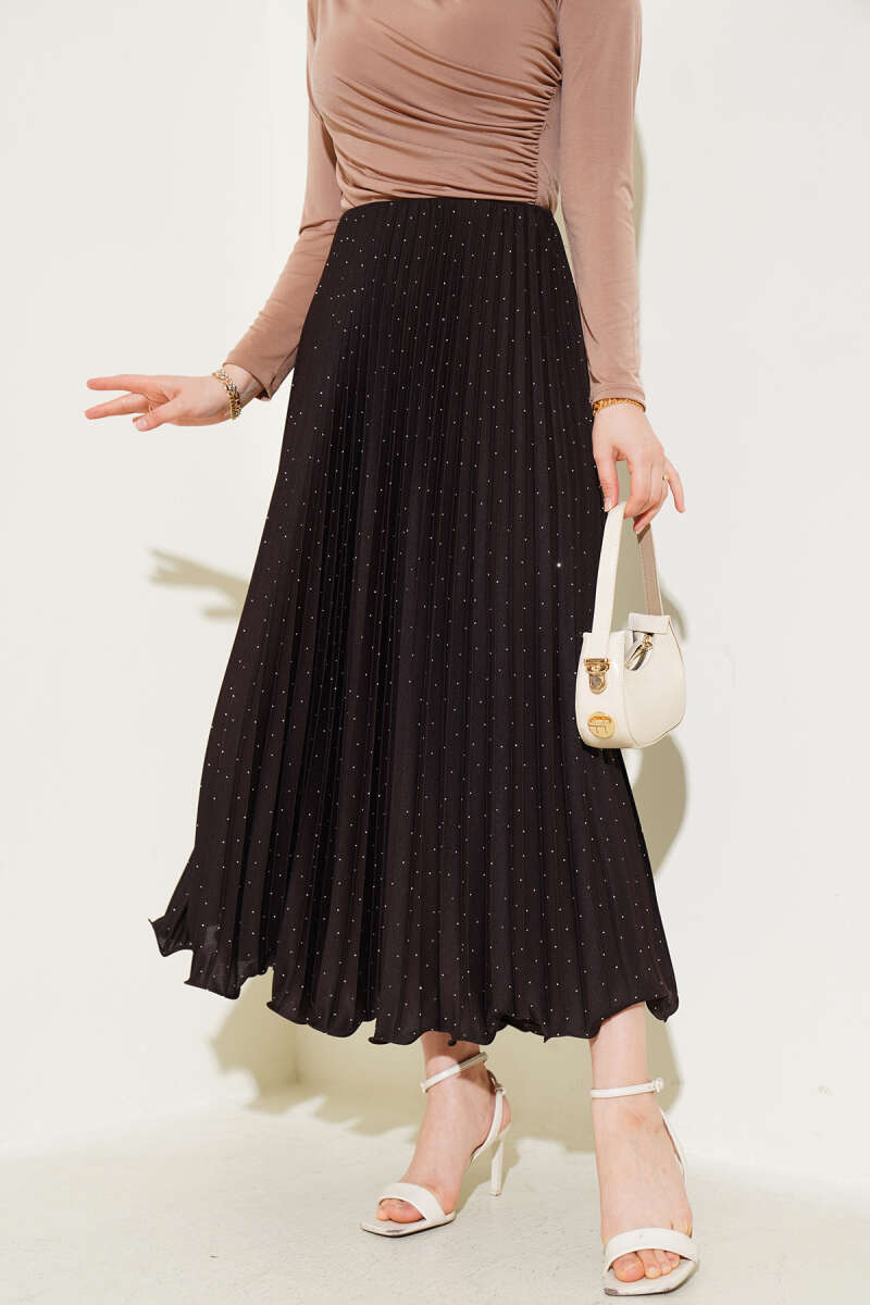 Minik Taşlı Pileli Etek Acı Kahve Главное изображение товара