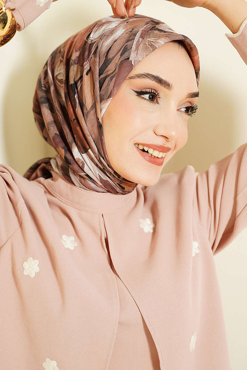 Mist Ebruli Desen Bambu Kraş Eşarp