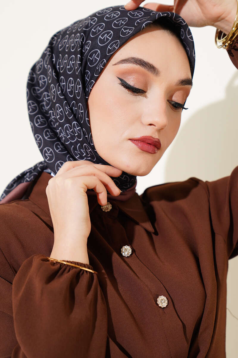 Mk Desen Soft Eşarp Siyah Kahve