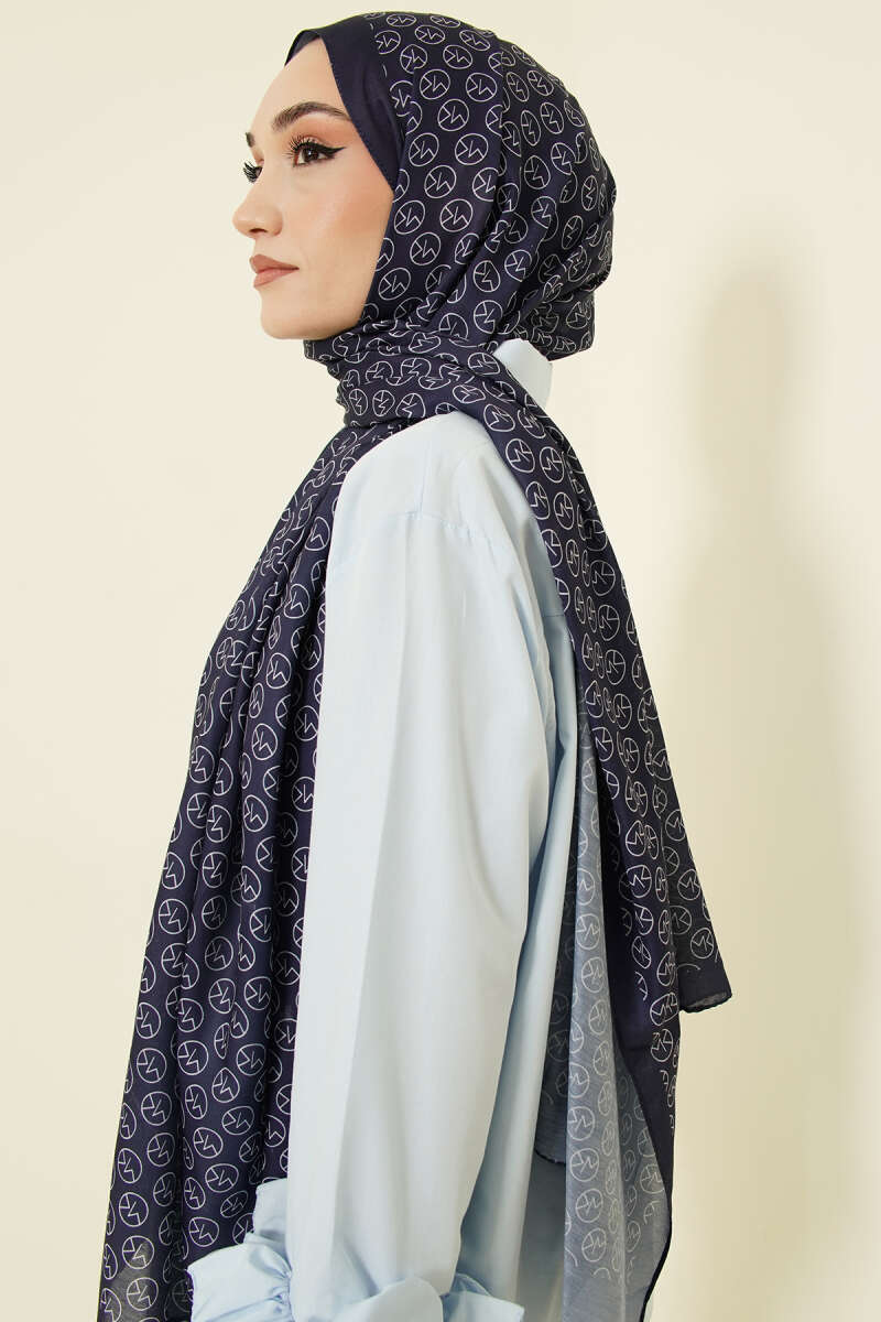 Mk Desen Soft Şal Lacivert