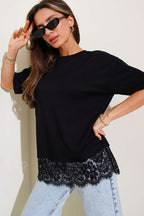 Modal Dantelli T-shirt Siyah