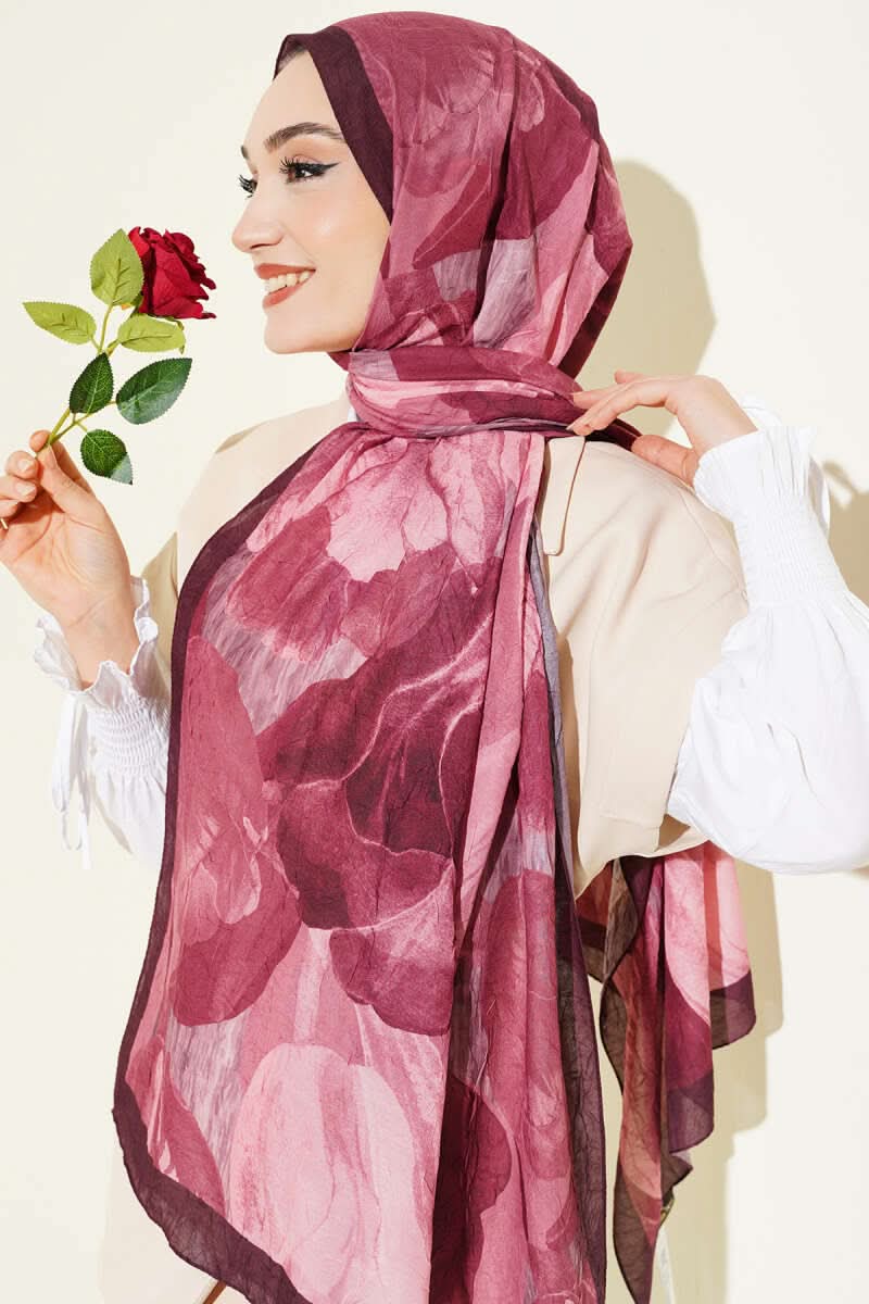 Modern Floral Desen Bambu Kraş Şal