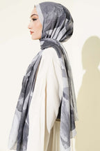 Modern Floral Desen Bambu Kraş Şal Gri