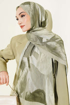 Modern Floral Desen Bambu Kraş Şal Haki