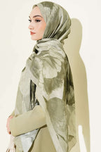 Modern Floral Desen Bambu Kraş Şal Haki