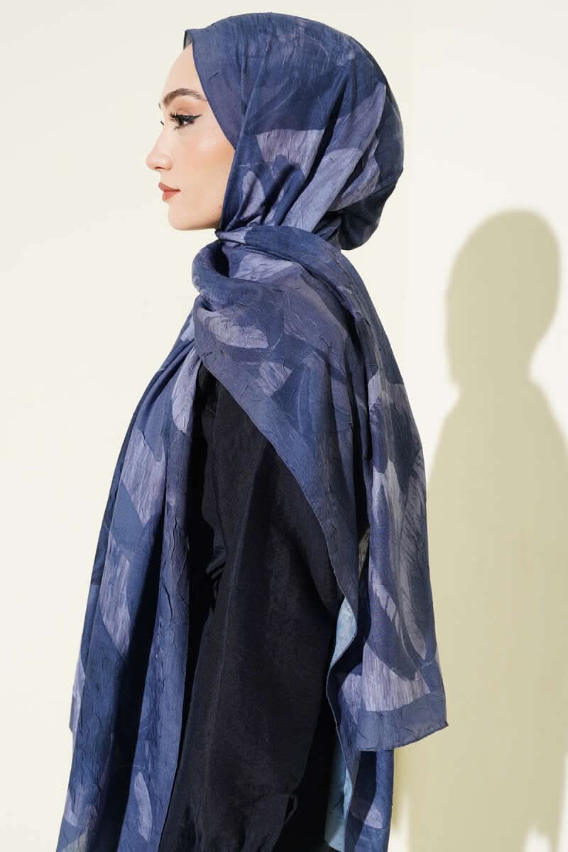 Modern Floral Desen Bambu Kraş Şal Lacivert