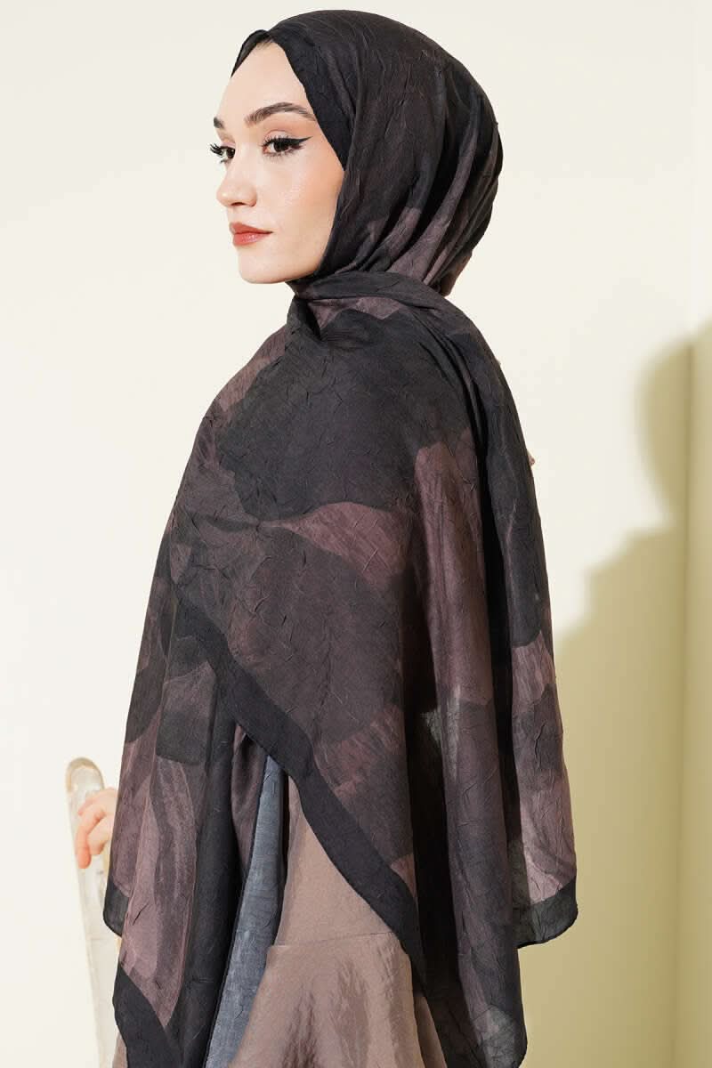 Modern Floral Desen Bambu Kraş Şal Siyah