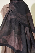 Modern Floral Desen Bambu Kraş Şal Siyah