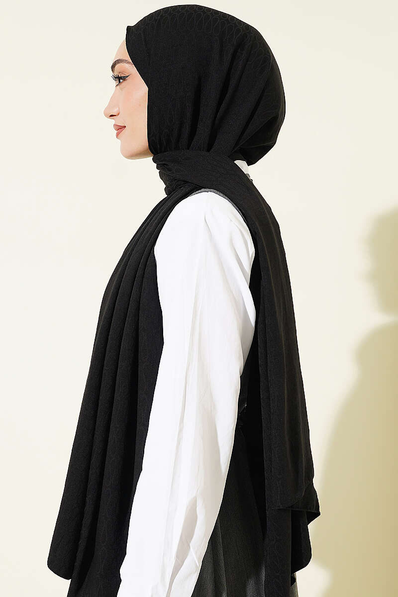 Monogram Desen Pamuk Ayrobin Şal Siyah