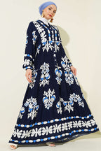 Motif Desen Hakim Yaka Elbise Lacivert