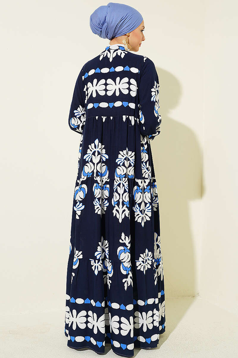 Motif Desen Hakim Yaka Elbise Lacivert