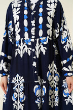 Motif Desen Hakim Yaka Elbise Lacivert
