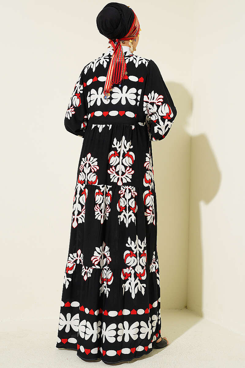 Motif Desen Hakim Yaka Elbise Siyah