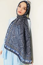 Motif Desenli Soft Şal Lacivert