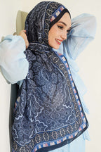 Motif Desenli Soft Şal Lacivert Mavi