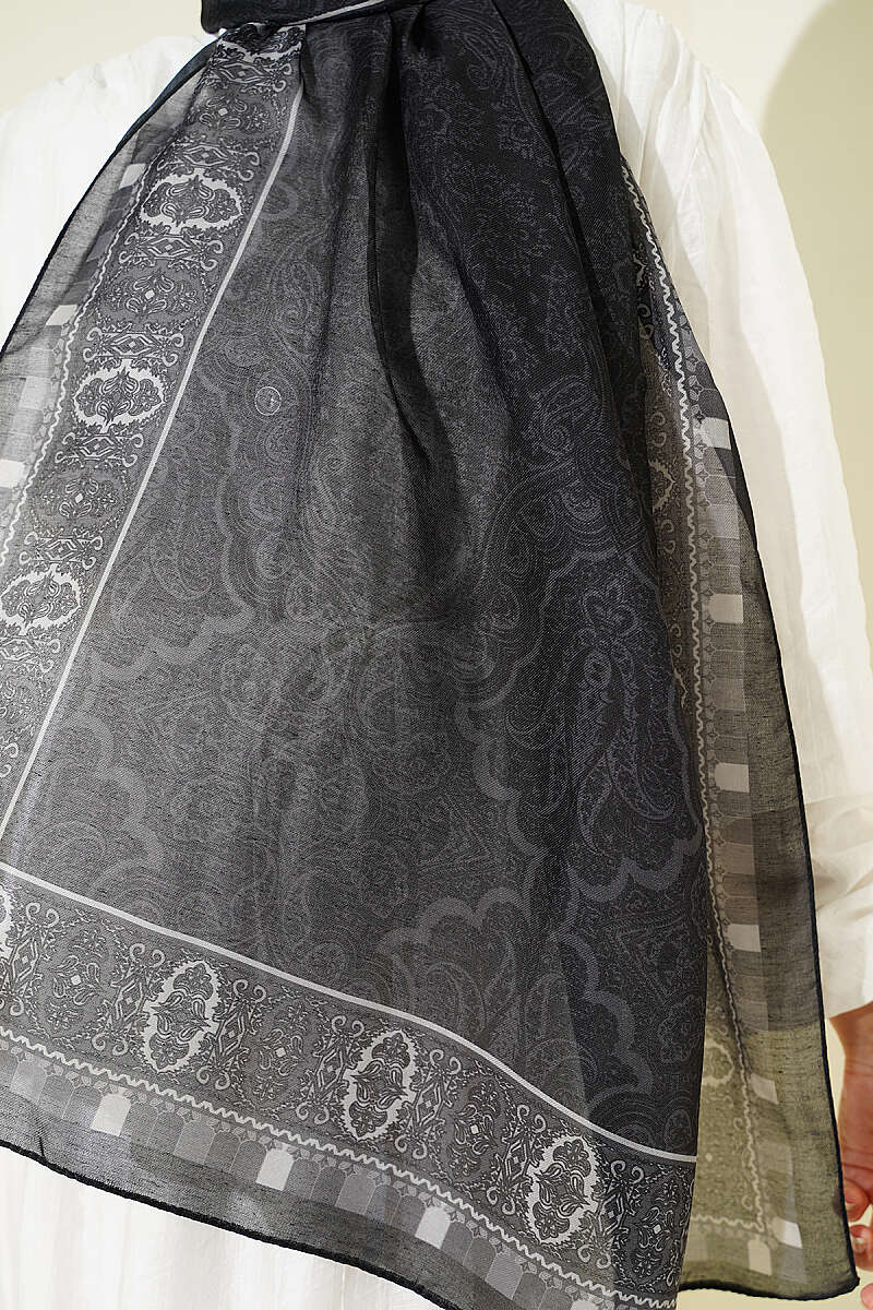 Motif Desenli Soft Şal Siyah