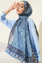 Motif Desenli Soft Şal Soft Mavi
