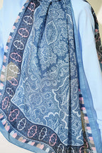Motif Desenli Soft Şal Soft Mavi