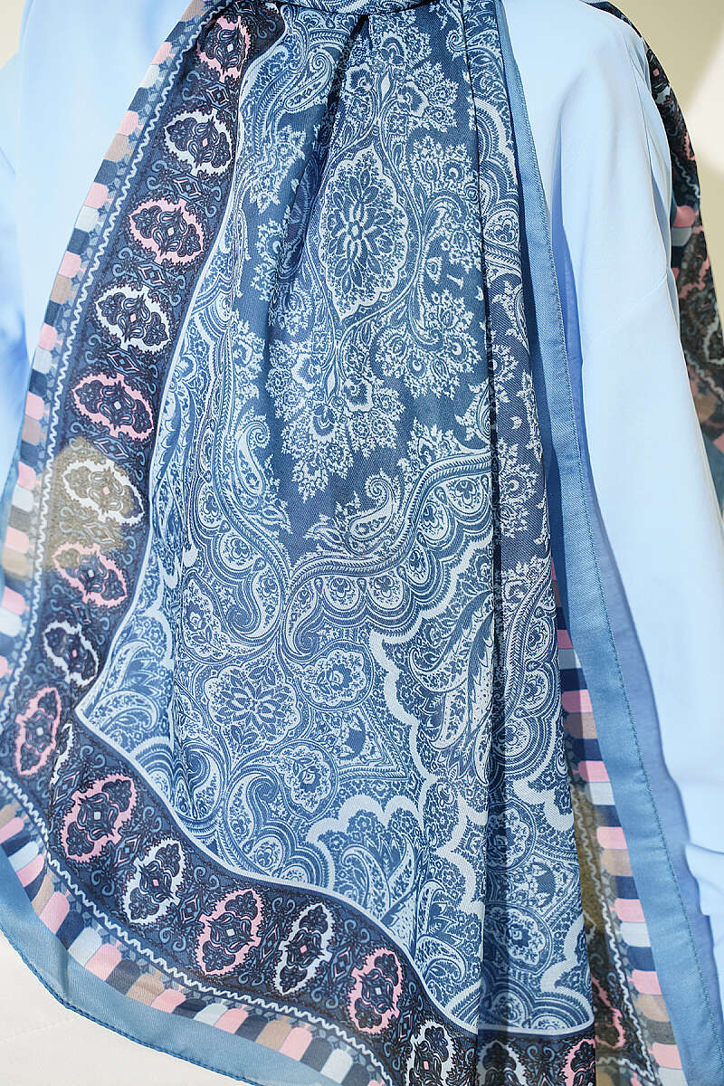 Motif Desenli Soft Şal Soft Mavi