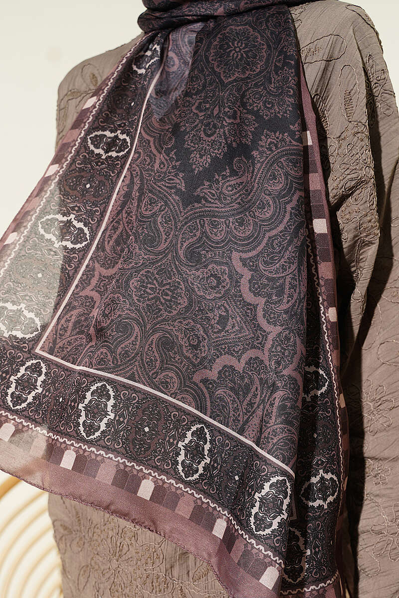 Motif Desenli Soft Şal Vizon