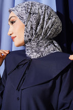 Motifli Flamu Cotton Eşarp Gri