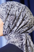 Motifli Flamu Cotton Eşarp Gri