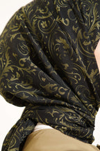 Motifli Flamu Cotton Eşarp Haki