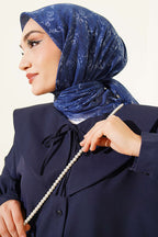 Motifli Flamu Cotton Eşarp İndigo