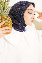 Motifli Flamu Cotton Eşarp Lacivert