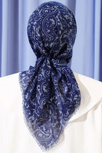 Motifli Flamu Cotton Eşarp Lacivert Gri