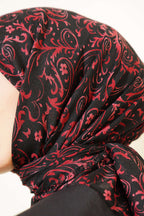 Motifli Flamu Cotton Eşarp Siyah Bordo