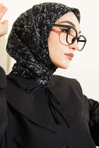 Motifli Flamu Cotton Eşarp Siyah Gri